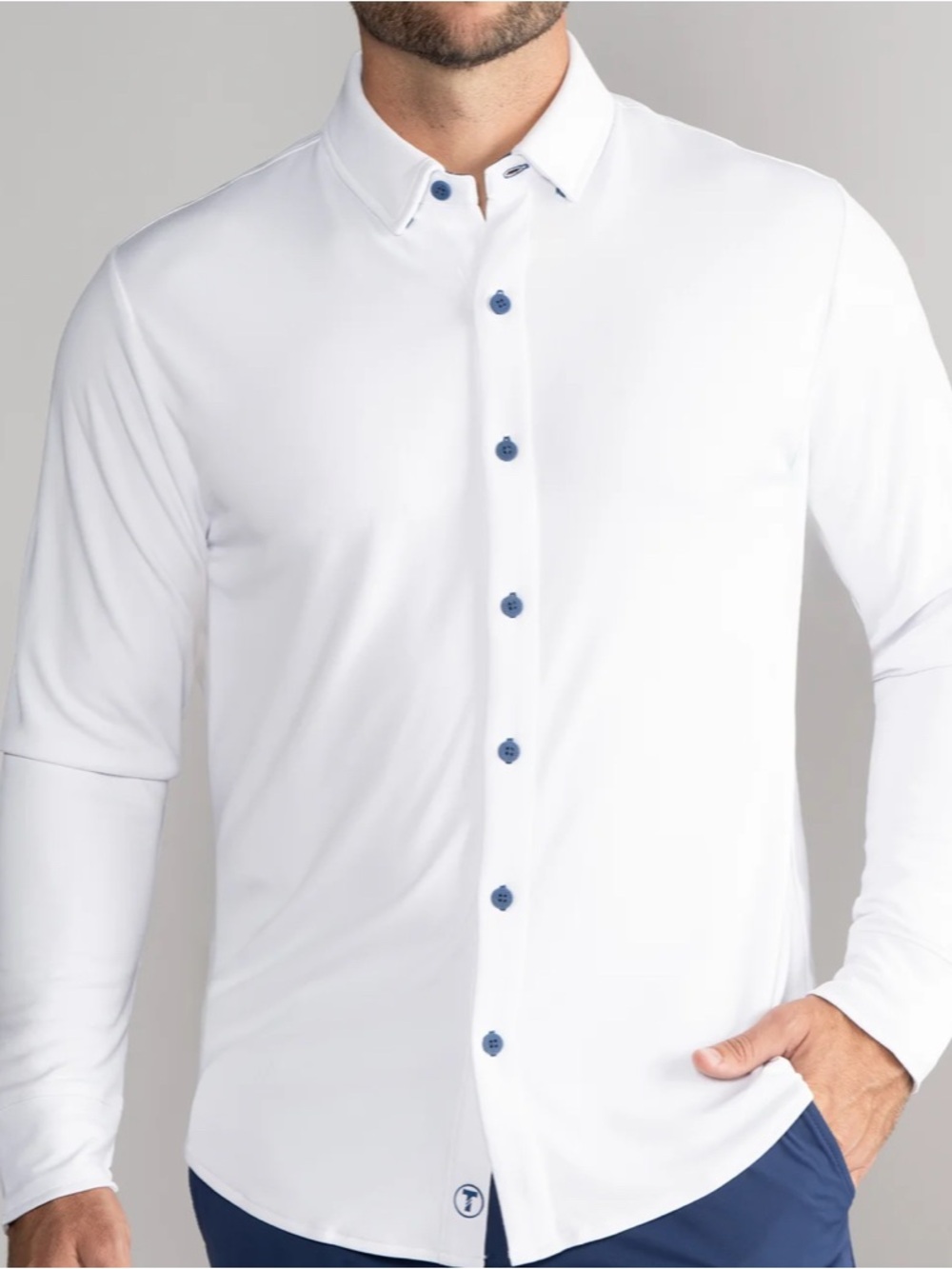 Twilory Men's White Button-Down Shirt with Blue Accents